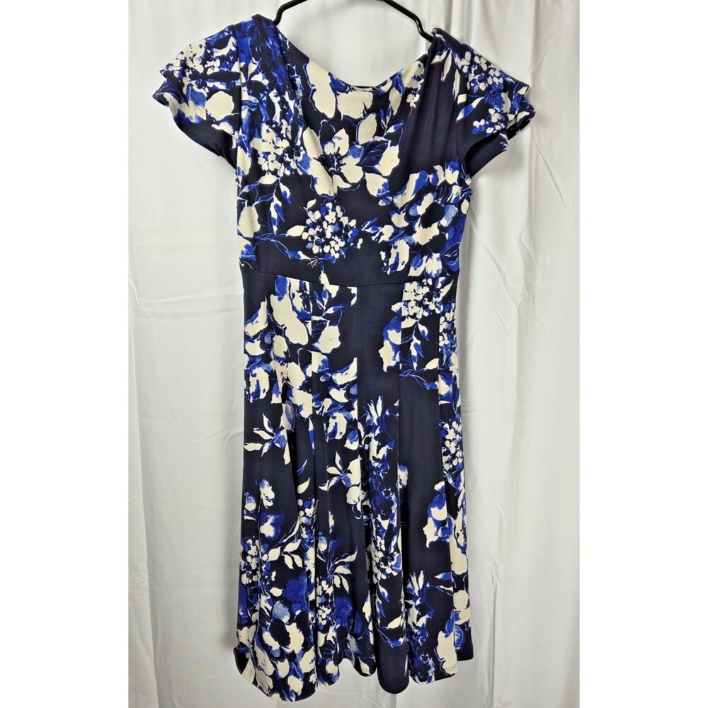 Lauren Ralph Lauren Blue Floral Dress Women’s 4P Petite Faux Wrap Cap Sleeve Mid - Picture 8 of 8